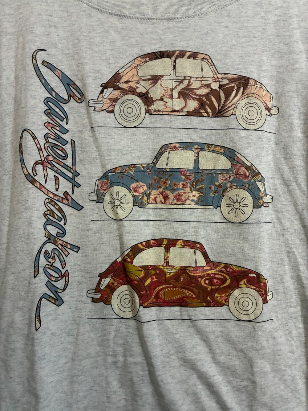 Barrett Jackson Floral Classic Car Graphic Long Sleeve T Shirt Gray Medium